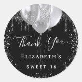 スウィート16ブラックシルバーグリッター名感謝していあなた ラウンドシール (正面)