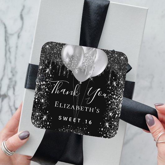 スウィート16ブラックシルバーグリッター名感謝していあなた ラウンドシール