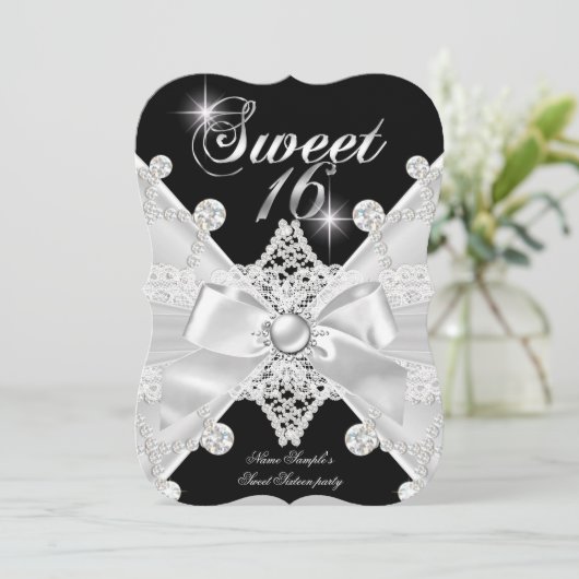 スウィート16ブラックシルバーダイヤモンド誕生日 招待状 (スタンド正面)