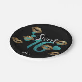 スウィート16ブラックターコイズ金ゴールドカスタムグリッター ペーパープレート (アングル)