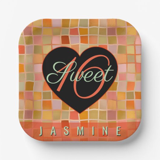 スウィート16ブラックハート10代のガール ペーパープレート (正面)