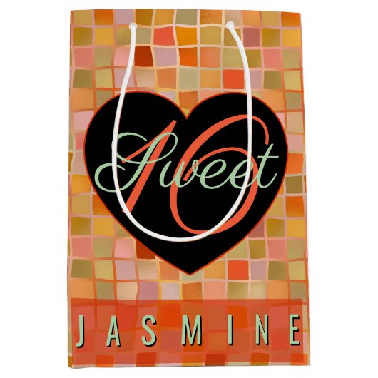 スウィート16ブラックハート10代のガール ミディアムペーパーバッグ (正面)