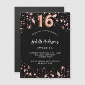 スウィート16ブラックバラ金ゴールドスターラグジュアリー マグネット招待状 (正面/裏面)