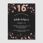 スウィート16ブラックバラ金ゴールドスターラグジュアリー マグネット招待状 (正面)