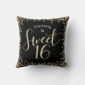 スウィート16ブラック金ゴールドグリッター紙吹雪誕生日シック クッション (裏面)