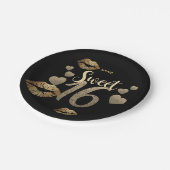 スウィート16ブラック金ゴールドグリッター パーソナライズされた ペーパープレート (アングル)