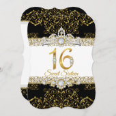 スウィート16ブラック金ゴールドダイヤモンドグラマー誕生日 招待状 (正面/裏面)