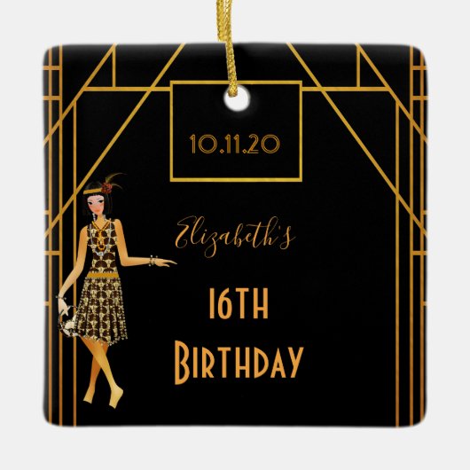 スウィート16ブラック金ゴールド1920アートデコ セラミックオーナメント (正面)