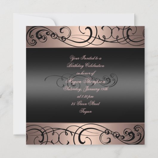 スウィート16ブラック/ピーチスワール誕生日招待状 招待状 (裏面)
