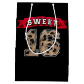 スウィート16ブラック&レッドヒョウ印刷スポーツパーティー ミディアムペーパーバッグ (裏面)