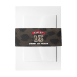 スウィート16ブラック&レッドヒョウ印刷スポーツパーティー 招待状ベリーバンド