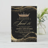 スウィート16ブラック&金ゴールドクラウンバースデーパーティー 招待状 (スタンド正面)