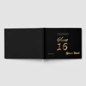 スウィート16ブラック&金ゴールドルックタイポグラフィ エレガント ゲストブック (全面)
