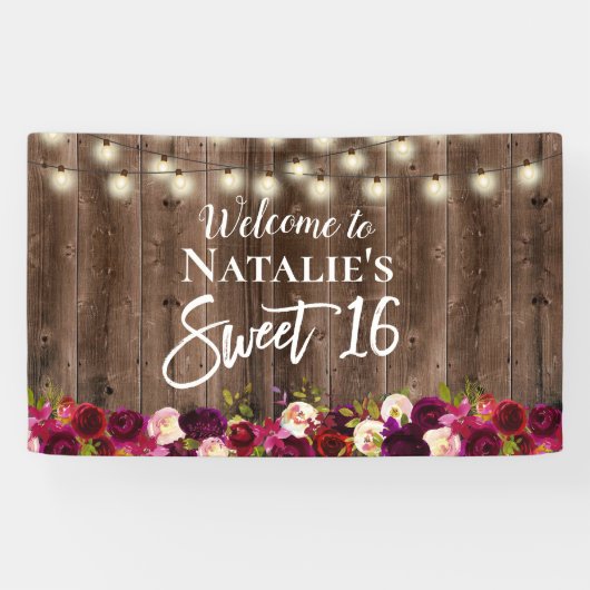 スウィート16ブルガンディレッドフローラ素朴バーンウッド 横断幕 (横)