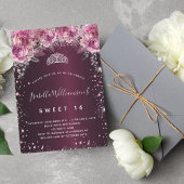 スウィート16ブルゴーニュピンクグリッターフローラティアラ 招待状