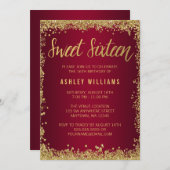 スウィート16ブルゴーニュ金ゴールドグリッター誕生日招待状 招待状 (正面/裏面)
