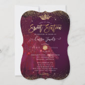 スウィート16ブルゴーニュ金ゴールド紙吹雪+プリンセスクラウン 招待状 (裏面)