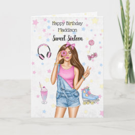 スウィート16ブルネットローラーガールハッピーバースデーカード シーズンカード