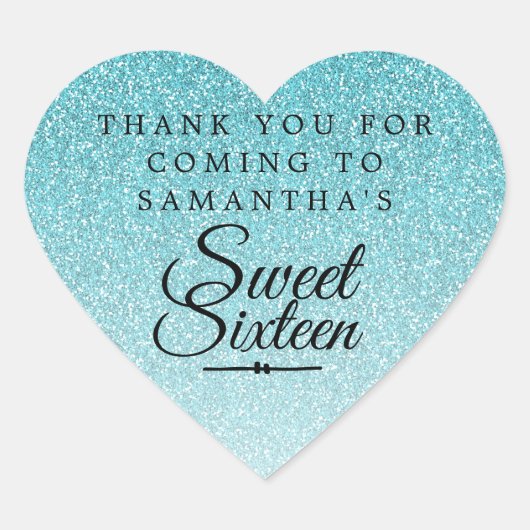 スウィート16ブルーグリッターグラデーションサンキュー名前をカスタムする ハートシール (正面)