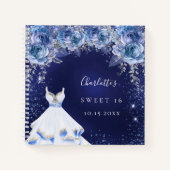 スウィート16ブルーグリッタードレスフローラゲストブック ノートブック (正面)