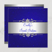 スウィート16ブルーシルバーフローララブバースデーパーティー 招待状 (正面/裏面)