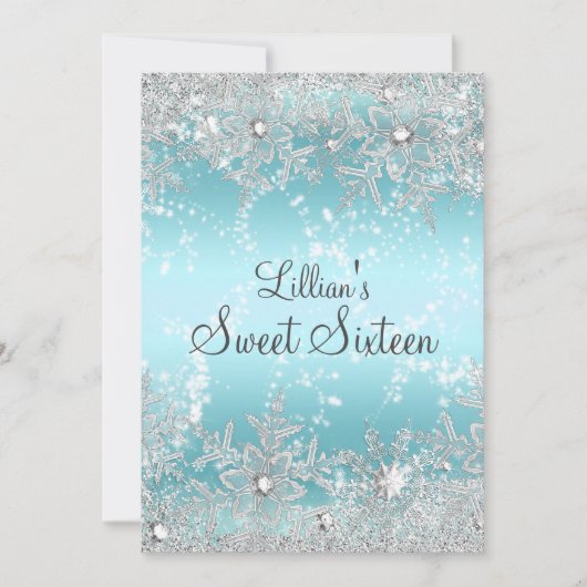 スウィート16ブルーダイヤモンドスノーフレーク冬ワンダーランド 招待状 (正面)