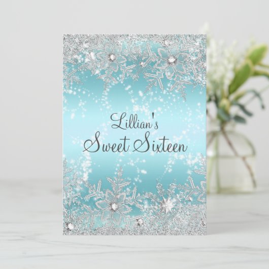 スウィート16ブルーダイヤモンドスノーフレーク冬ワンダーランド 招待状 (スタンド正面)