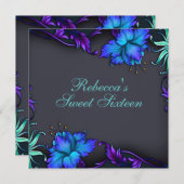 スウィート16ブルーフラワーバーストデザイン誕生日招待状 招待状 (正面/裏面)