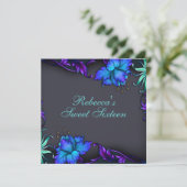 スウィート16ブルーフラワーバーストデザイン誕生日招待状 招待状 (スタンド正面)