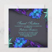 スウィート16ブルーフラワーバーストデザイン誕生日招待状 招待状 (裏面)
