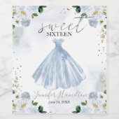 スウィート16ブルーフローラピンクドレス ワインラベル (シングルラベル)