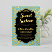 スウィート16ブルーレオパーフォイル招待状 箔招待状 (立ち正面)