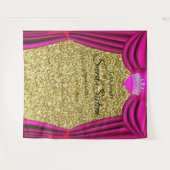 スウィート16プリンセスクラウンピンクカーテン金ゴールドグリッター タペストリー (正面(横))