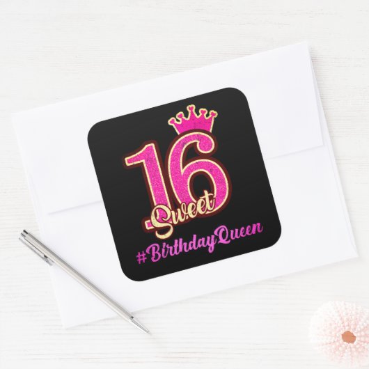 スウィート16プリンセスクラウン、16歳の誕生日クイーン スクエアシール (封筒)