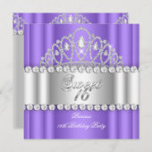 スウィート16プリンセスパープルホワイトダイヤモンドティアラ 招待状 (正面/裏面)