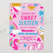 スウィート16プールパーティー誕生日夏 招待状 (正面/裏面)