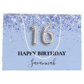 スウィート16ベビーブルーグリッター誕生日 ラージペーパーバッグ (裏面)