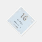 スウィート16ベビーブルーシルバーグリッター名 スタンダードカクテルナプキン (角)