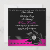 スウィート16ホットピンクボウブラックバースデーパーティー 招待状 (裏面)