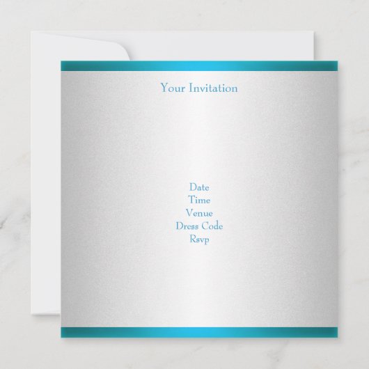 スウィート16ホワイトティール（緑がかった色）ブルーバタフライ誕生日 招待状 (裏面)