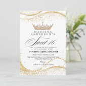 スウィート16ホワイト&金ゴールドクラウンバースデーパーティー 招待状 (スタンド正面)