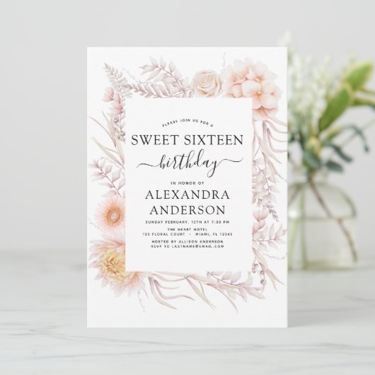 スウィート16ボホダスティピンクフローラ誕生日 招待状 (スタンド正面)