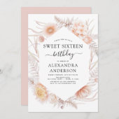 スウィート16ボホダスティピンクフローラ16位誕生日 招待状 (正面/裏面)