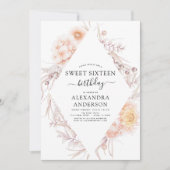 スウィート16ボホダスティピンクフローラ16th誕生日インビ 招待状 (正面)
