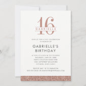 スウィート16ミニマルバラ金ゴールドピンクグリッター誕生日 招待状 (正面)