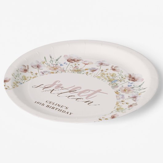 スウィート16メドウワイルドフラワーズ誕生日 ペーパープレート (アングル)