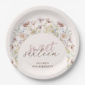 スウィート16メドウワイルドフラワーズ誕生日 ペーパープレート (正面)