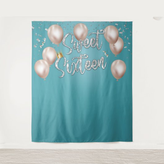 スウィート16モダンターコイズガール16番目の誕生日テープ タペストリー (正面)
