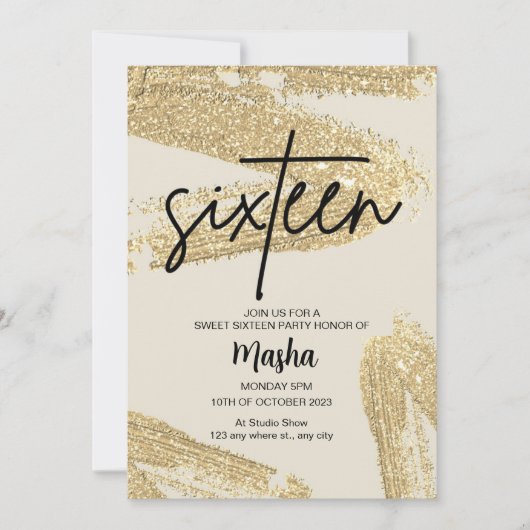 スウィート16モダンダスティピンク&金ゴールドグリッターカード シーズンカード (正面)
