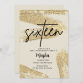 スウィート16モダンダスティピンク&金ゴールドグリッターカード シーズンカード (正面/裏面)